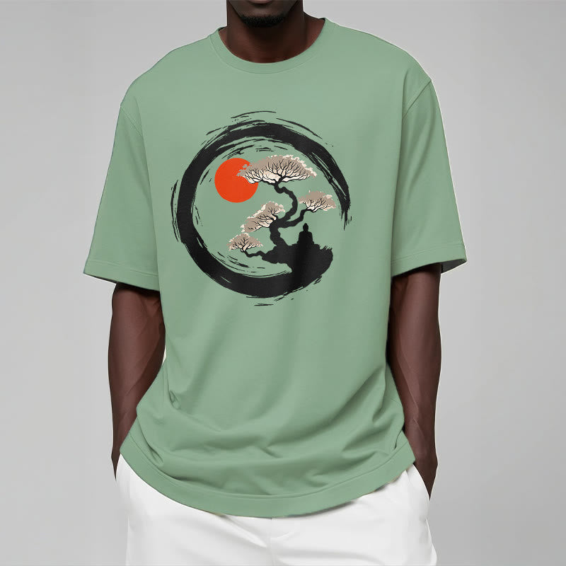 Buddha Stones Czerwone Słońce Sosna Zen Krąg Medytacja Budda Koszulka T-shirt - image 16