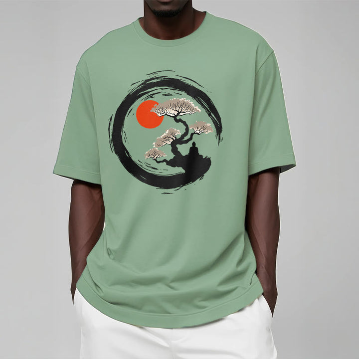 Buddha Stones Czerwone Słońce Sosna Zen Krąg Medytacja Budda Koszulka T-shirt - image 16