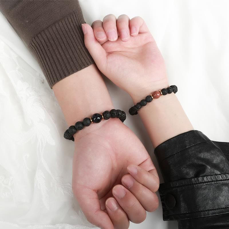 Bransoletka lecznicza z Buddha Stones , kamieniami lawowymi, kamieniami złotymi i niebieskim piaskowcem