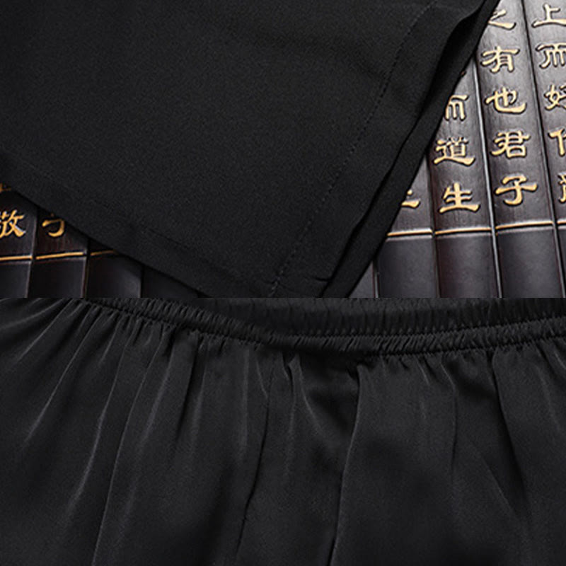 Buddha Stones Kwiat Brzoskwiniowy Strój Tang Hanfu Tradycyjny Mundur Krótki Rękaw Top Spodnie Odzież Męski Zestaw