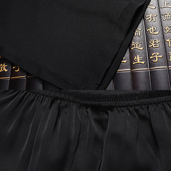 Buddha Stones Kwiat Brzoskwiniowy Strój Tang Hanfu Tradycyjny Mundur Krótki Rękaw Top Spodnie Odzież Męski Zestaw