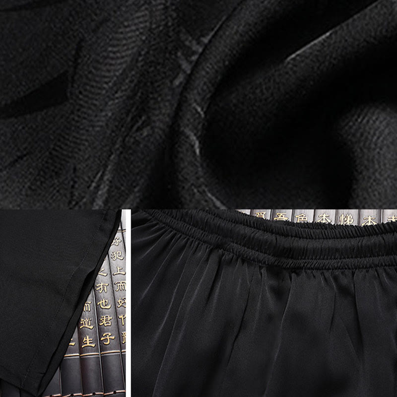 Buddha Stones Kwiat Brzoskwiniowy Strój Tang Hanfu Tradycyjny Mundur Krótki Rękaw Top Spodnie Odzież Męski Zestaw