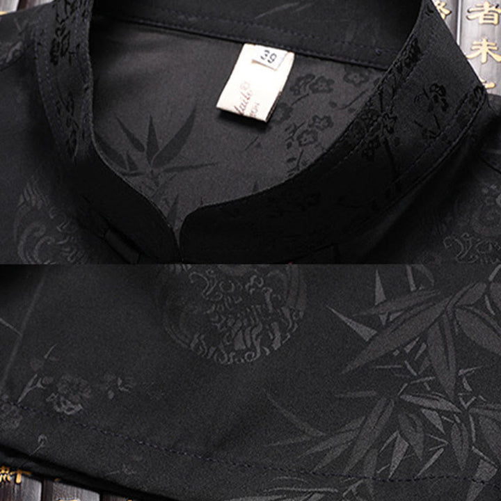 Buddha Stones Kwiat Brzoskwiniowy Strój Tang Hanfu Tradycyjny Mundur Krótki Rękaw Top Spodnie Odzież Męski Zestaw