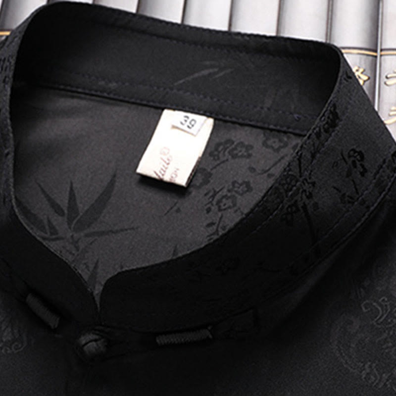 Buddha Stones Kwiat Brzoskwiniowy Strój Tang Hanfu Tradycyjny Mundur Krótki Rękaw Top Spodnie Odzież Męski Zestaw