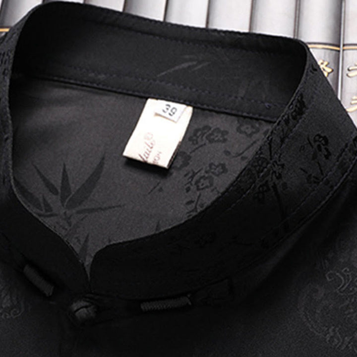 Buddha Stones Kwiat Brzoskwiniowy Strój Tang Hanfu Tradycyjny Mundur Krótki Rękaw Top Spodnie Odzież Męski Zestaw