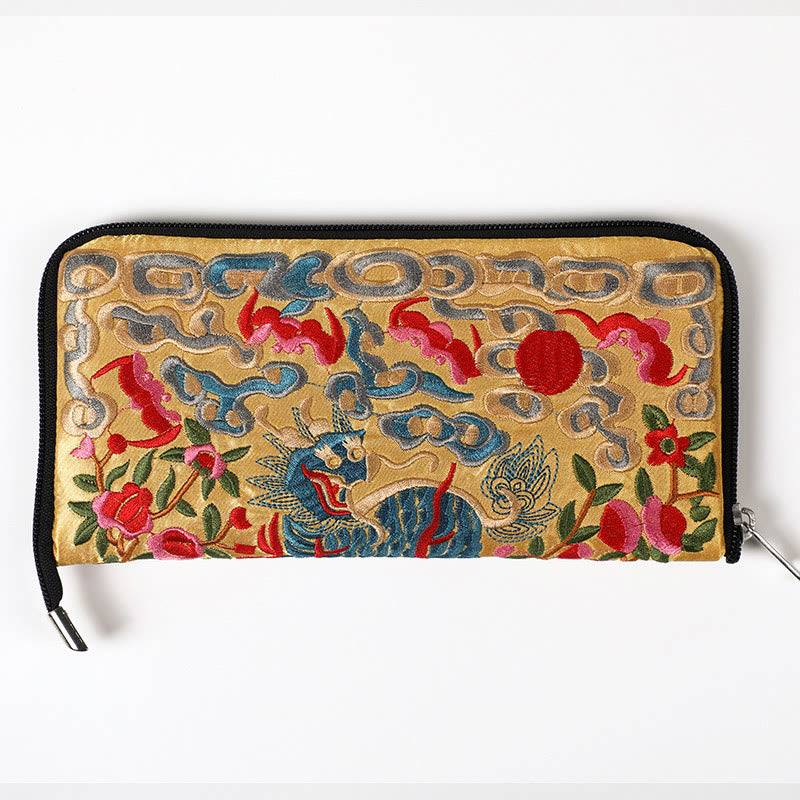 Buddha Stones Mityczna Bestia Feniks Smok Qilin Su Haft Bilet Folder Przechowywanie Podróż Zakupy Torebka Torebka