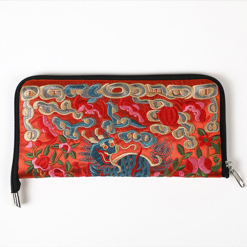 Buddha Stones Mityczna Bestia Feniks Smok Qilin Su Haft Bilet Folder Przechowywanie Podróż Zakupy Torebka Torebka