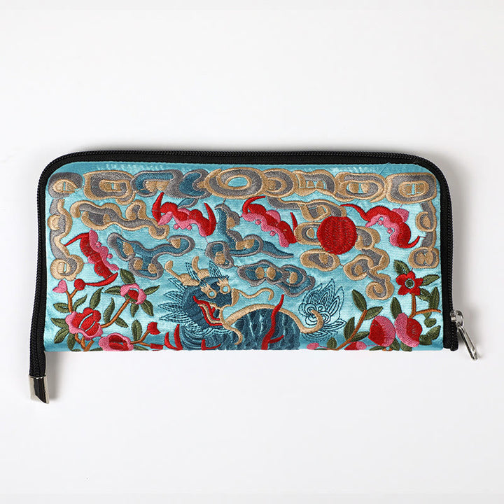 Buddha Stones Mityczna Bestia Feniks Smok Qilin Su Haft Bilet Folder Przechowywanie Podróż Zakupy Torebka Torebka