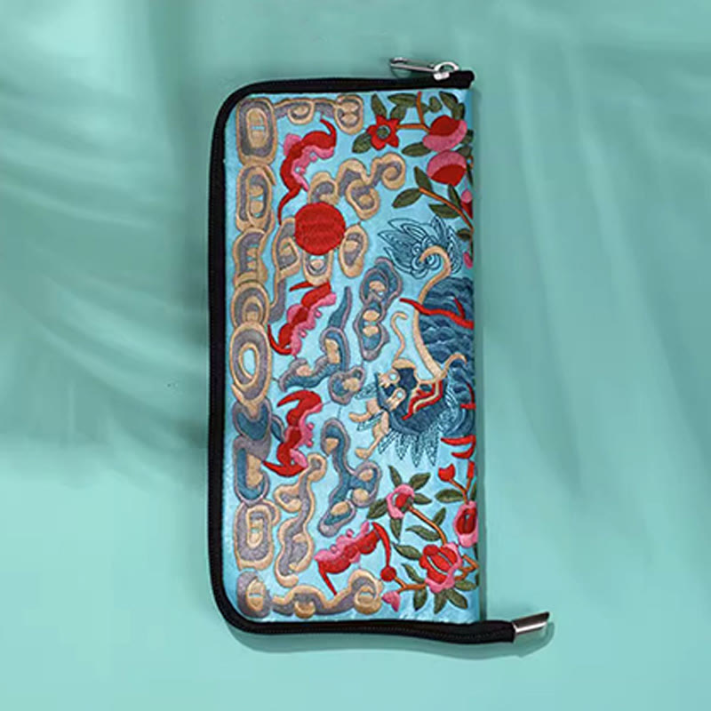 Buddha Stones Mityczna Bestia Feniks Smok Qilin Su Haft Bilet Folder Przechowywanie Podróż Zakupy Torebka Torebka