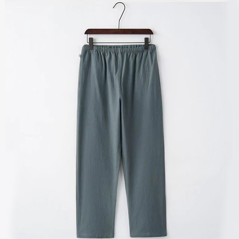 Buddha Stones 2-częściowy strój Tang Tradycyjny Żabkowy-Guzik Jednolity Długi Rękaw Koszula Spodnie Męski Zestaw - image 11