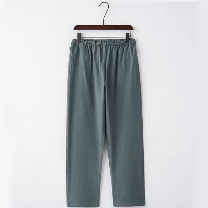 Buddha Stones 2-częściowy strój Tang Tradycyjny Żabkowy-Guzik Jednolity Długi Rękaw Koszula Spodnie Męski Zestaw - image 11