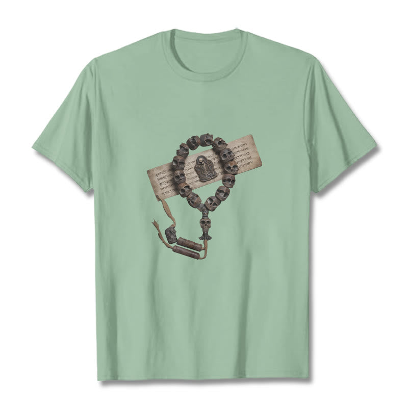 Buddha Stones Tybetańskie Władca Trupów Koraliki Leśne Wzór Koszulka T-shirt - Jasnozielony - 2XL - image 16