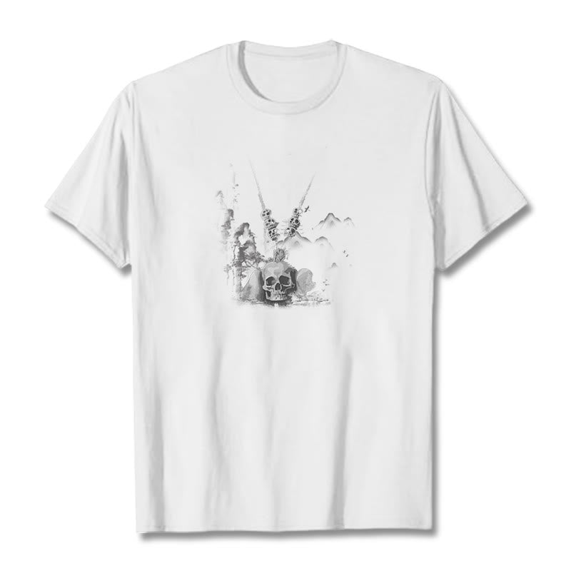 Buddha Stones Tybetańskie Władca Trupów Czaszki Las Wisiorek Chmury Projekt Koszulka T-shirt - Biały - 2XL - image 1