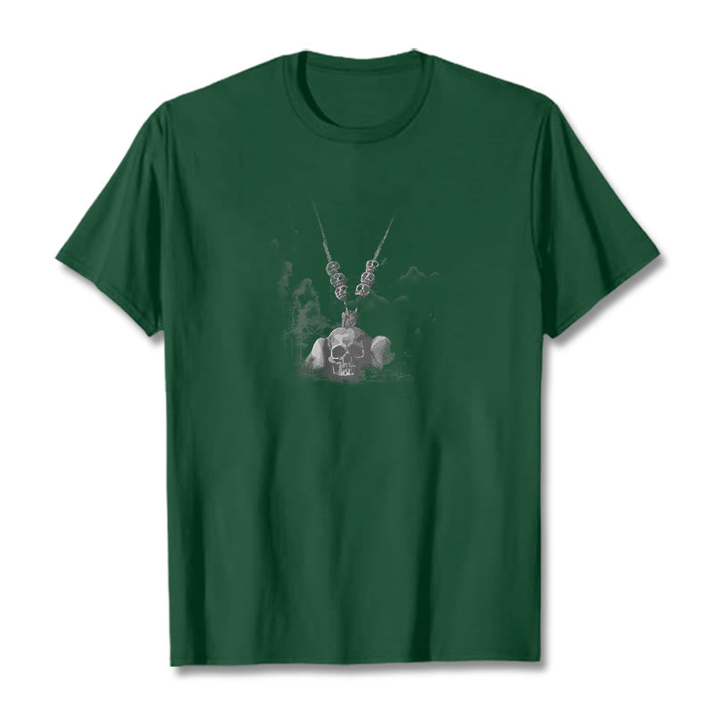 Buddha Stones Tybetańskie Władca Trupów Czaszki Las Wisiorek Chmury Projekt Koszulka T-shirt - Leśna zieleń - 2XL - image 11