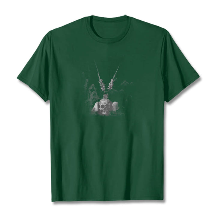 Buddha Stones Tybetańskie Władca Trupów Czaszki Las Wisiorek Chmury Projekt Koszulka T-shirt - Leśna zieleń - 2XL - image 11