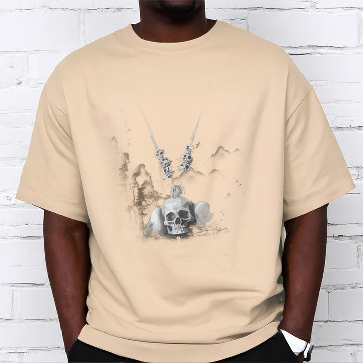 Buddha Stones Tybetańskie Władca Trupów Czaszki Las Wisiorek Chmury Projekt Koszulka T-shirt - image 21