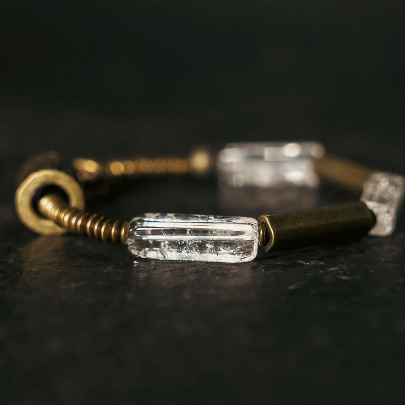 Bransoletka szczęścia z białych kryształów i miedzianych Buddha Stones