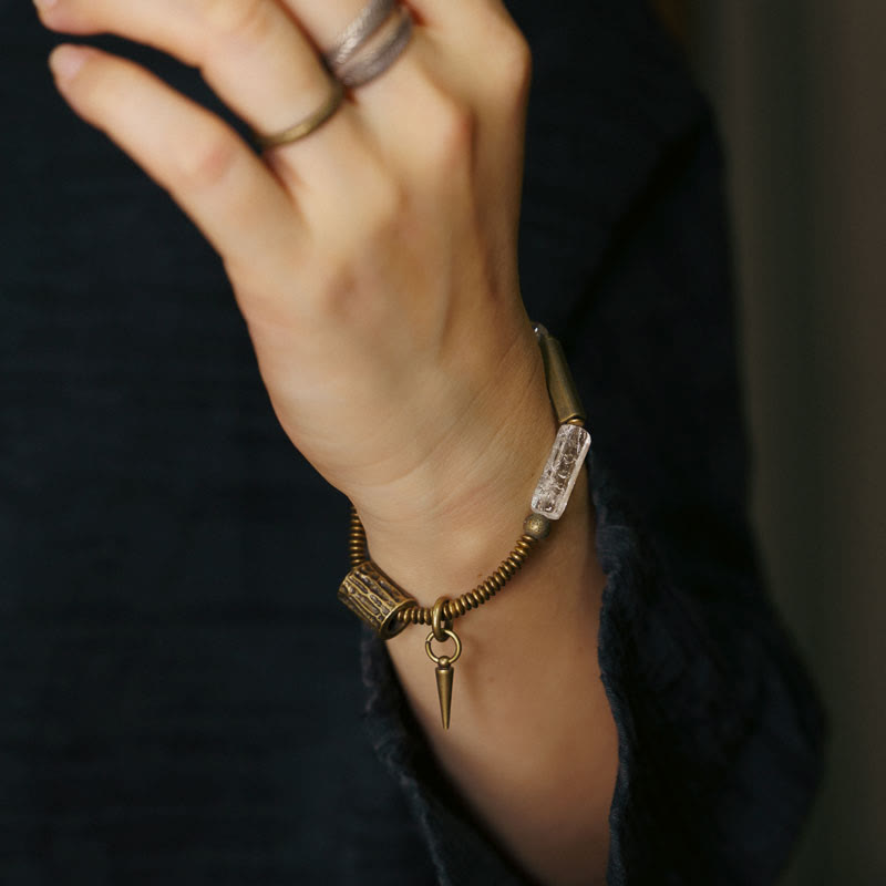 Bransoletka szczęścia z białych kryształów i miedzianych Buddha Stones