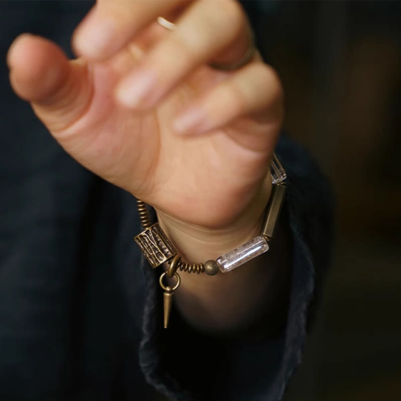 Bransoletka szczęścia z białych kryształów i miedzianych Buddha Stones