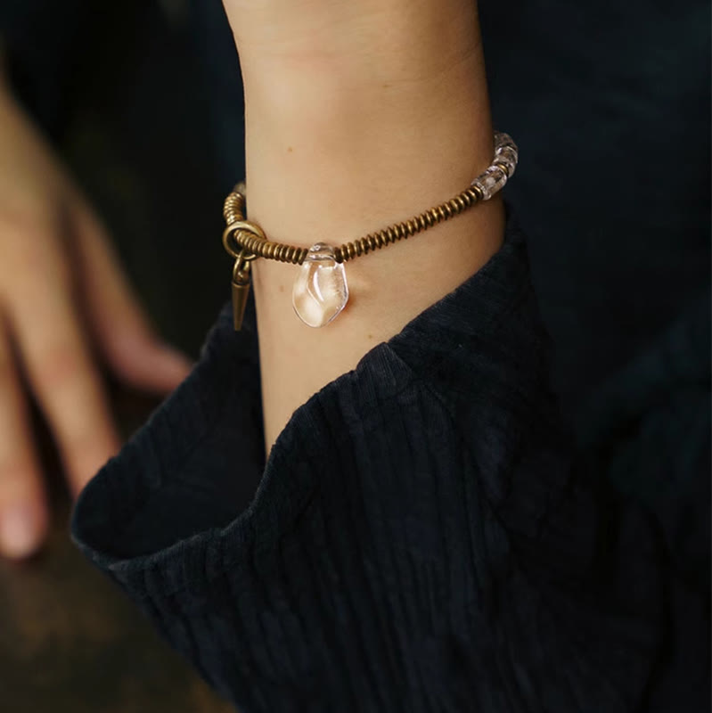 Bransoletka szczęścia z Buddha Stones z miedzi i białego kryształu