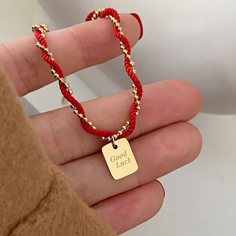 Bransoletka Buddha Stones Red String Gold Plated z miedzi Good Lucky Strength