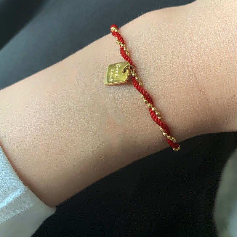 Bransoletka Buddha Stones Red String Gold Plated z miedzi Good Lucky Strength