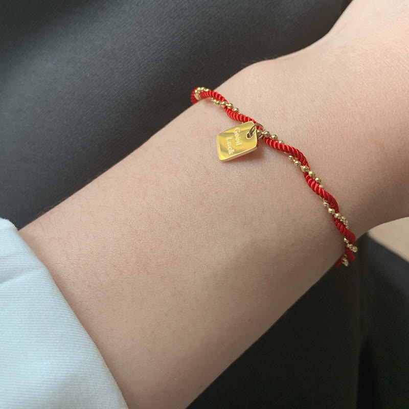 Bransoletka Buddha Stones Red String Gold Plated z miedzi Good Lucky Strength