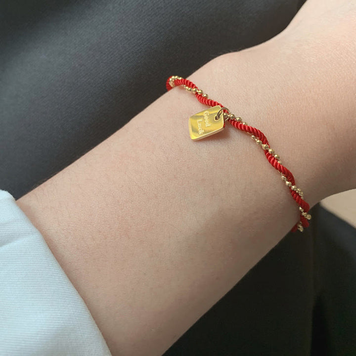 Bransoletka Buddha Stones Red String Gold Plated z miedzi Good Lucky Strength
