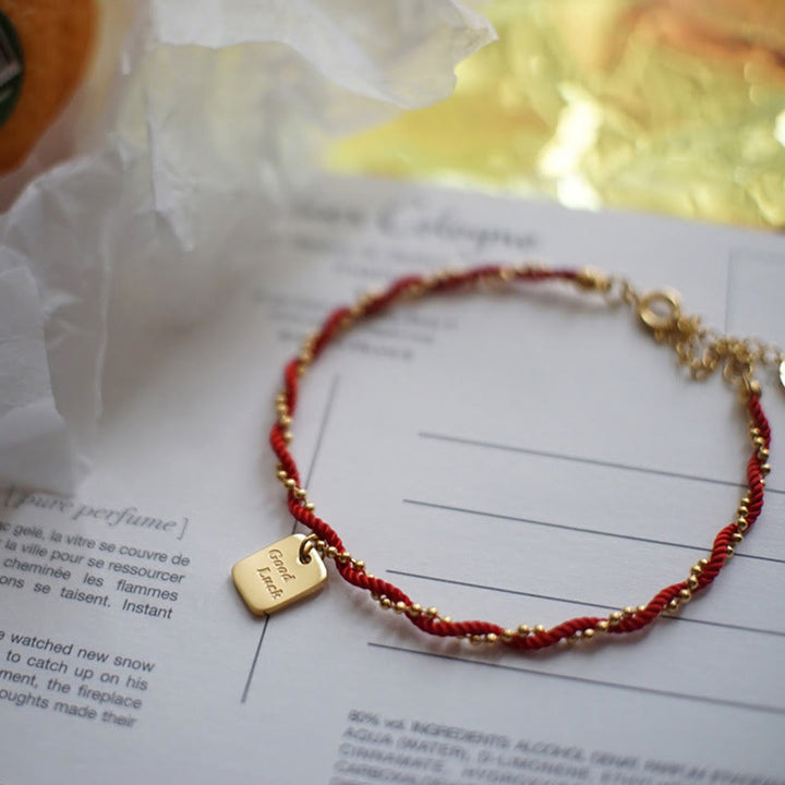 Bransoletka Buddha Stones Red String Gold Plated z miedzi Good Lucky Strength