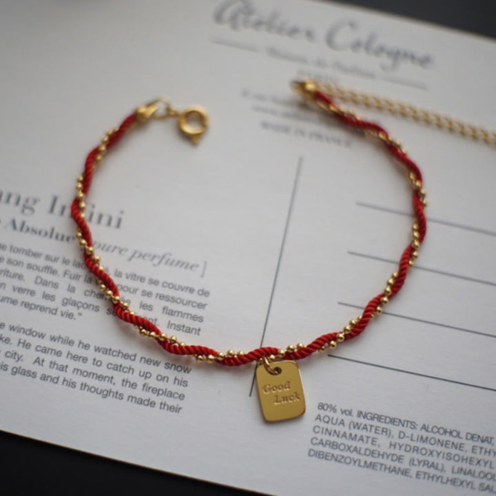 Bransoletka Buddha Stones Red String Gold Plated z miedzi Good Lucky Strength