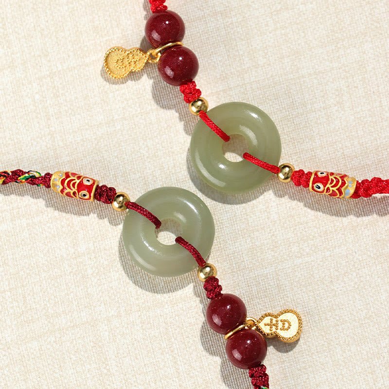 Buddha Stones Czerwony Sznurek Czarny Sznurek Hetian Jade Peace Buckle Cinnabar 925 Srebrna Bransoletka Ochronna
