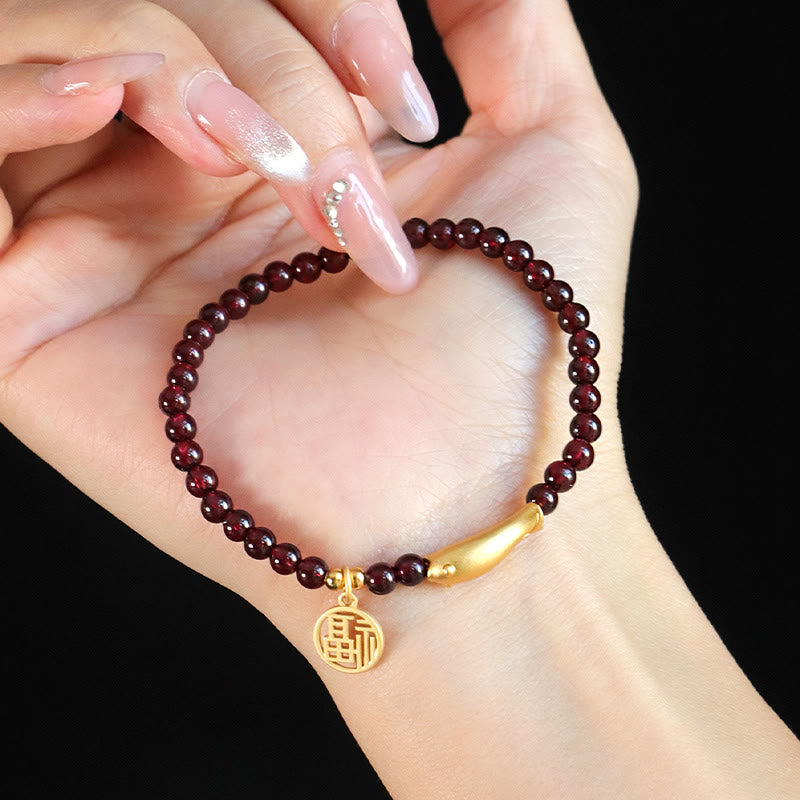 Bransoletka oczyszczająca z Buddha Stones , granatu, srebra próby 925, ryby Fu