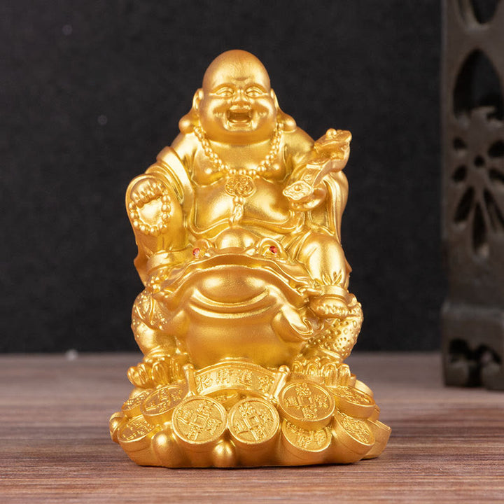 Buddha Stones Śmiejący się Budda Feng Shui Żaba Ropucha Miedziane Monety Przyciągają Bogactwo Żywica Statua Dekoracja Domu