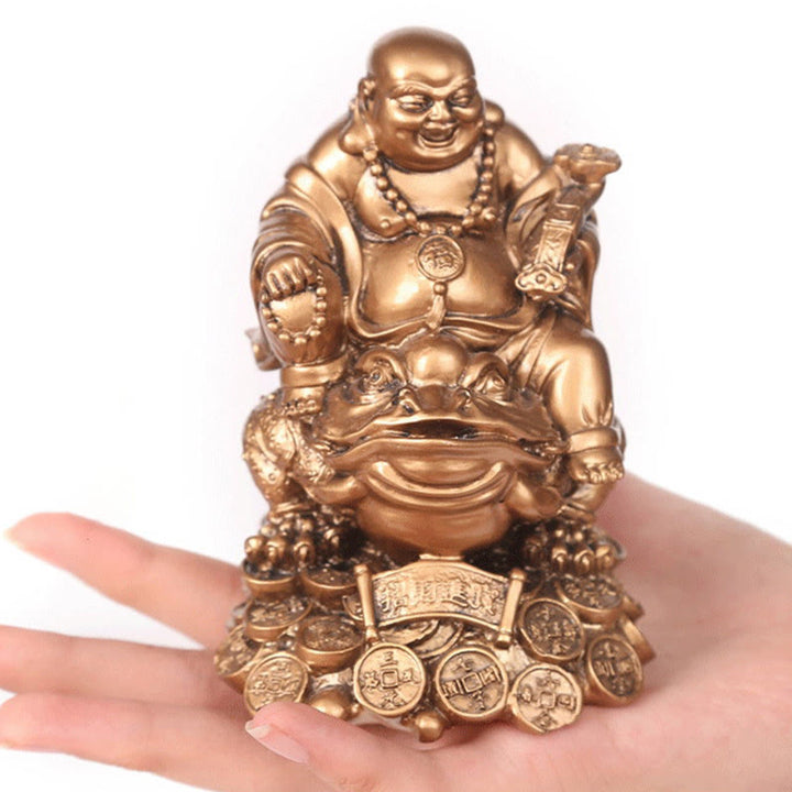Buddha Stones Śmiejący się Budda Feng Shui Żaba Ropucha Miedziane Monety Przyciągają Bogactwo Żywica Statua Dekoracja Domu