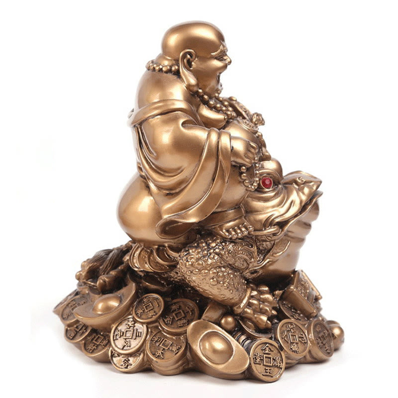 Buddha Stones Śmiejący się Budda Feng Shui Żaba Ropucha Miedziane Monety Przyciągają Bogactwo Żywica Statua Dekoracja Domu