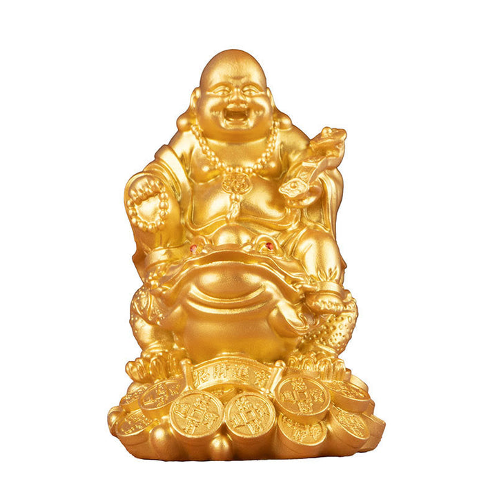 Buddha Stones Śmiejący się Budda Feng Shui Żaba Ropucha Miedziane Monety Przyciągają Bogactwo Żywica Statua Dekoracja Domu