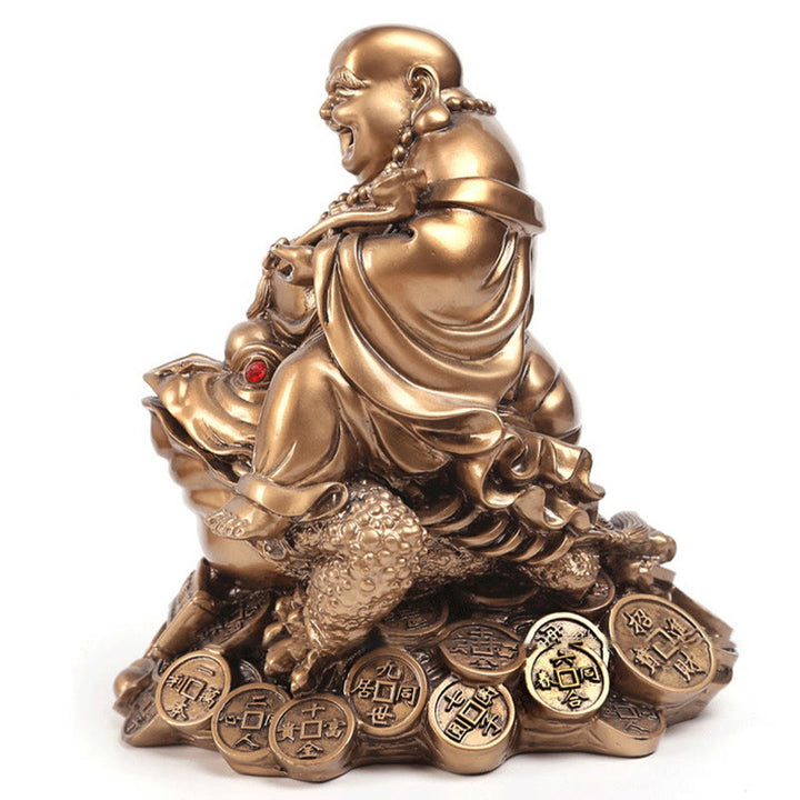 Buddha Stones Śmiejący się Budda Feng Shui Żaba Ropucha Miedziane Monety Przyciągają Bogactwo Żywica Statua Dekoracja Domu