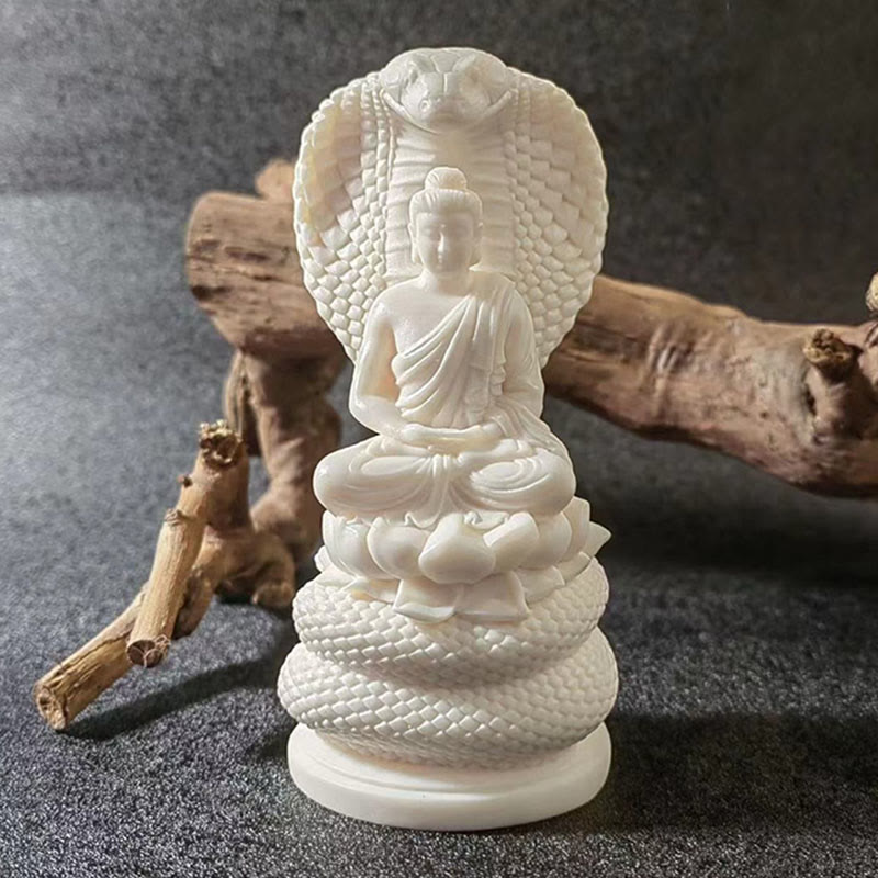 Buddha Stones Tathagata Siakjamuni Wąż Lotos Kość Słoniowa Owoc Medytacja Statua Spokój Dekoracja Domu
