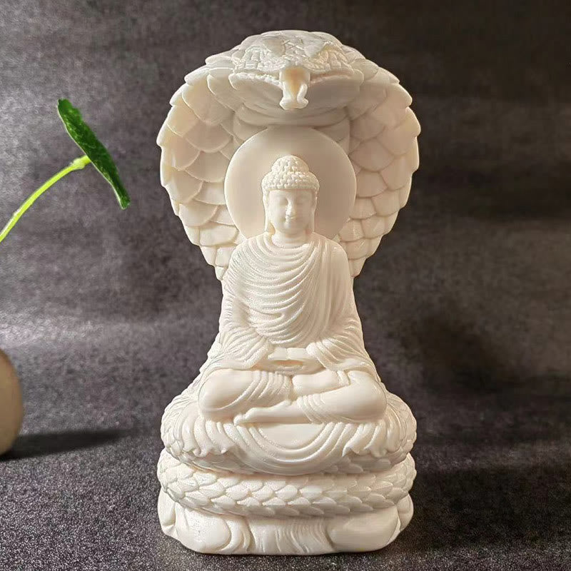 Buddha Stones Tathagata Siakjamuni Wąż Lotos Kość Słoniowa Owoc Medytacja Statua Spokój Dekoracja Domu