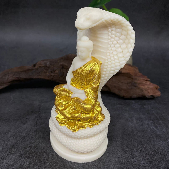 Buddha Stones Tathagata Siakjamuni Wąż Lotos Kość Słoniowa Owoc Medytacja Statua Spokój Dekoracja Domu