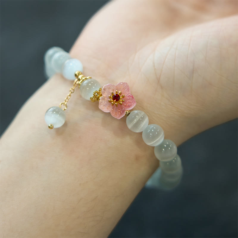 Bransoletka wspierająca Buddha Stones Chrysoberyl Cat's Eye Pink Flowers