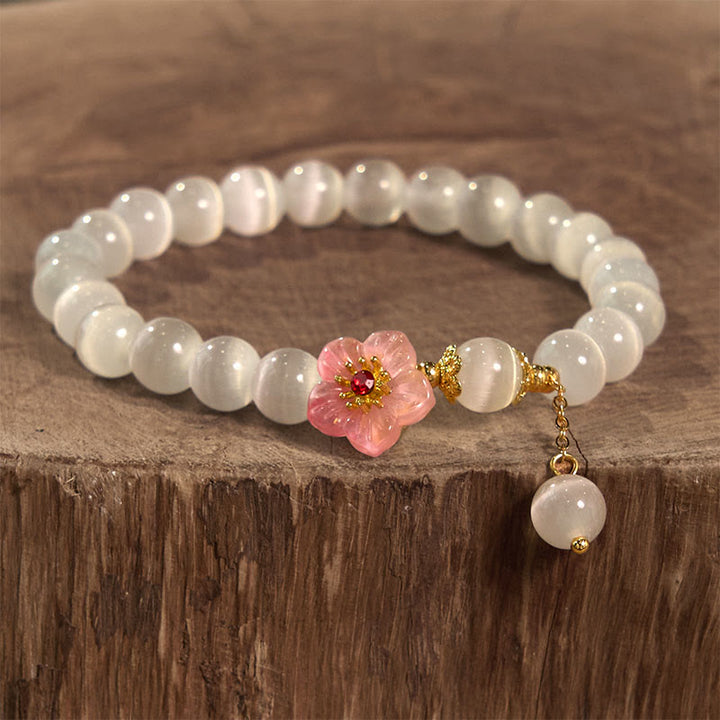 Bransoletka wspierająca Buddha Stones Chrysoberyl Cat's Eye Pink Flowers