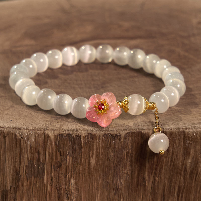Bransoletka wspierająca Buddha Stones Chrysoberyl Cat's Eye Pink Flowers