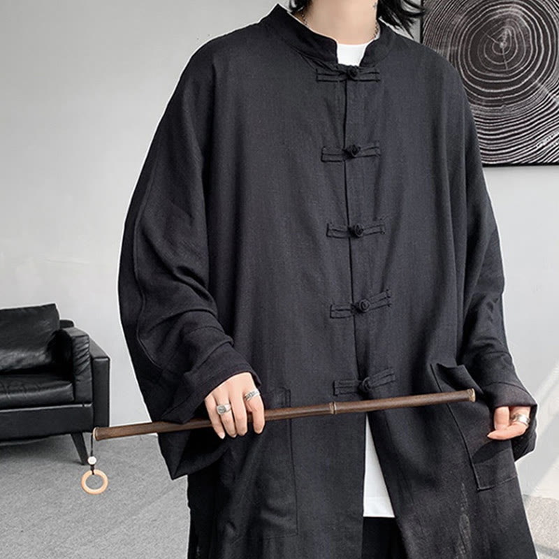 Buddha Stones 2 szt. męska koszula z długim rękawem i guzikami żaba spodnie medytacyjne zen bawełniany zestaw ubrań - image 26