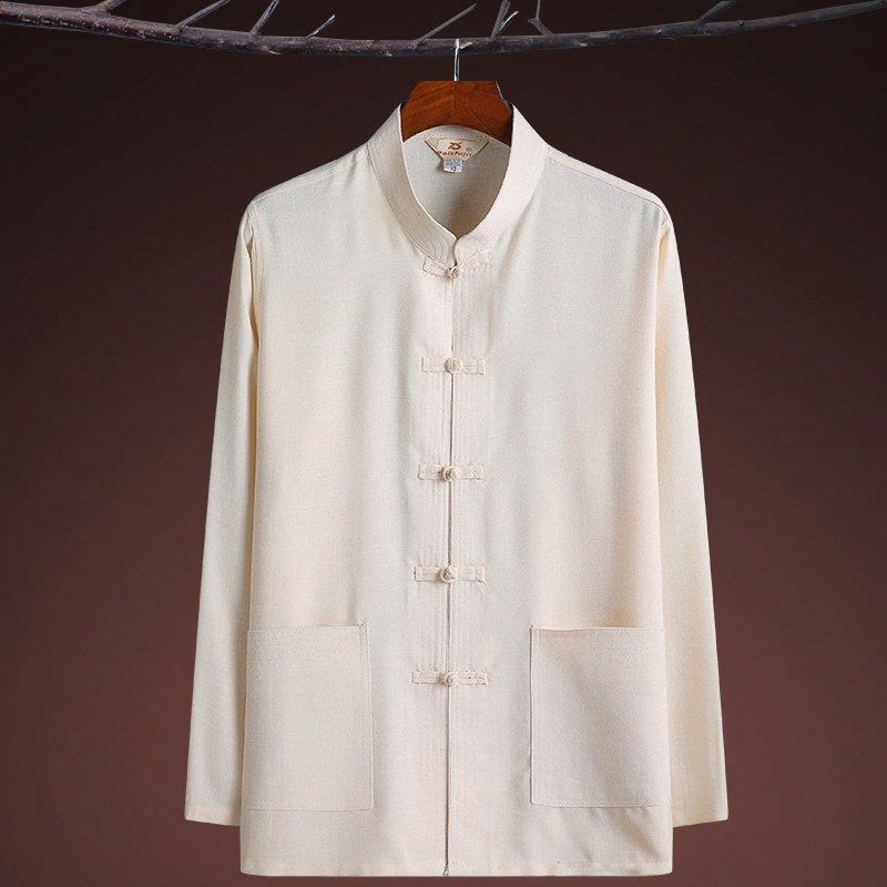 Buddha Stones 2-częściowy Tang Suit Jednolity Kolor Żaba-Guzik Męska Koszula Z Długim Rękawem Spodnie Zestaw - image 19