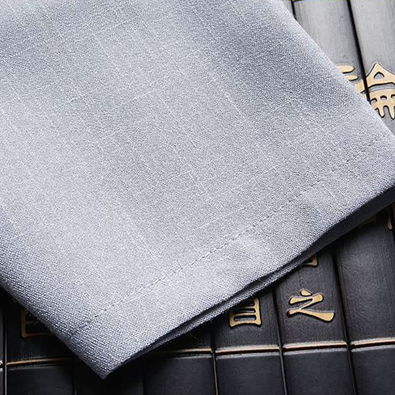 Buddha Stones 2-częściowy Tang Suit Jednolity Kolor Żaba-Guzik Męska Koszula Z Długim Rękawem Spodnie Zestaw - image 17