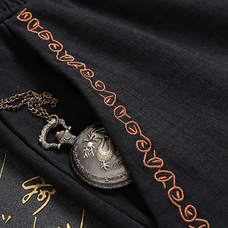 Buddha Stones 2 szt. męski garnitur Tang z wzorem ryby Koi, żabą i guzikami, długi rękaw, spodnie, zestaw - image 4