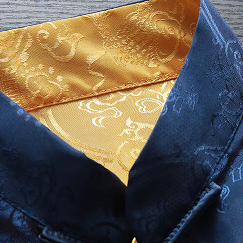 Buddha Stones 2 szt. męski garnitur Tang z wzorem ryby Koi, żabą i guzikami, długi rękaw, spodnie, zestaw - image 10