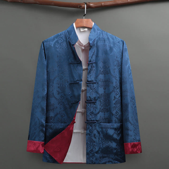 Buddha Stones 2 szt. męski garnitur Tang z wzorem ryby Koi, żabą i guzikami, długi rękaw, spodnie, zestaw - image 19