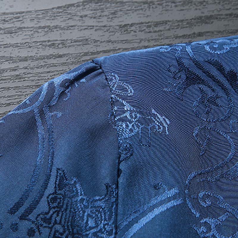 Buddha Stones 2 szt. męski garnitur Tang z wzorem ryby Koi, żabą i guzikami, długi rękaw, spodnie, zestaw - image 11